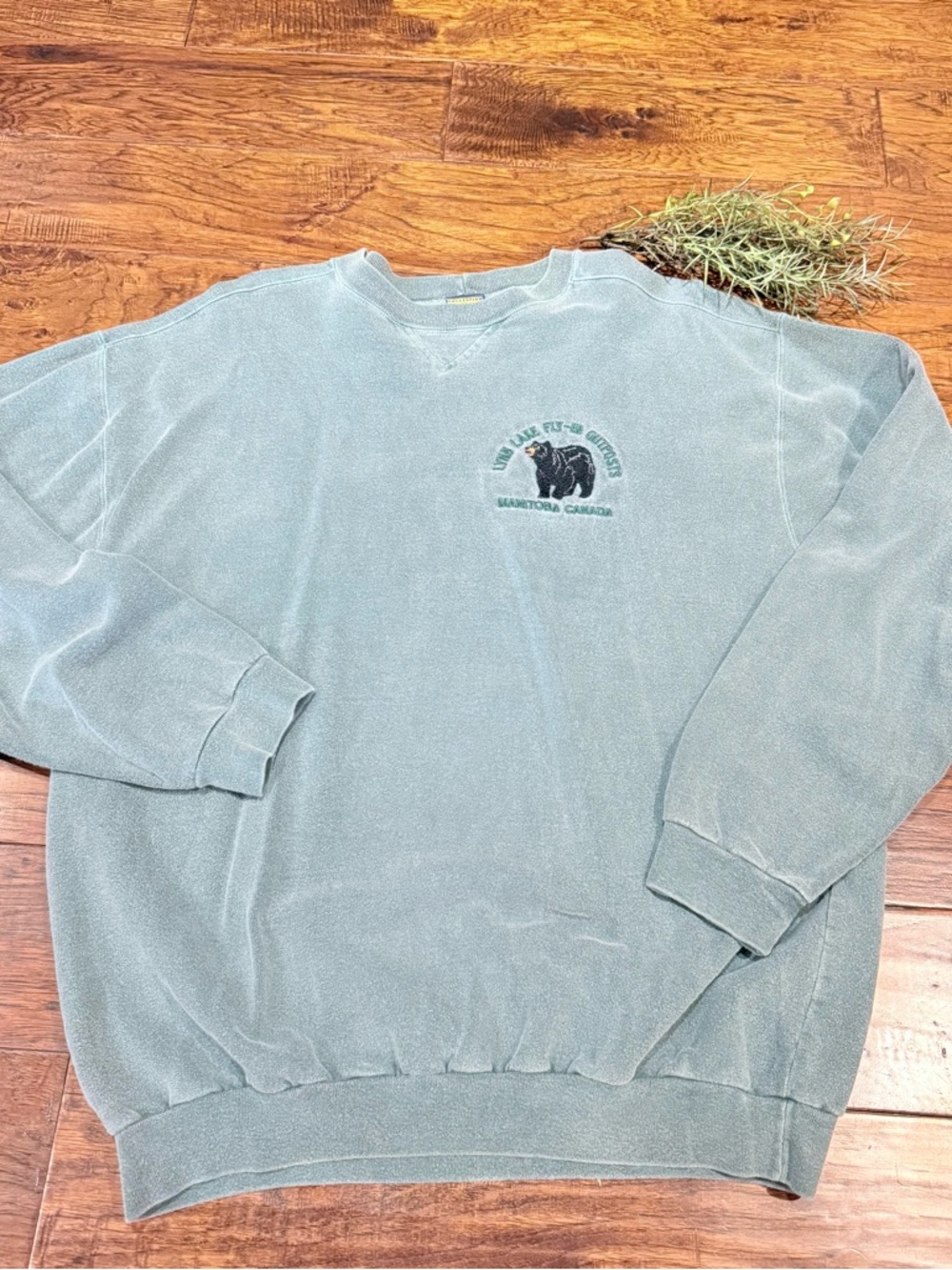 Ash Light Sage Green Crewneck Sweatshirt with Bear Embroidery